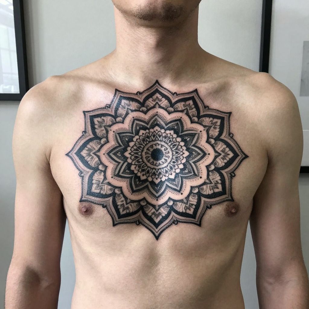 Blackwork Mandala cover up tattoo ideas male