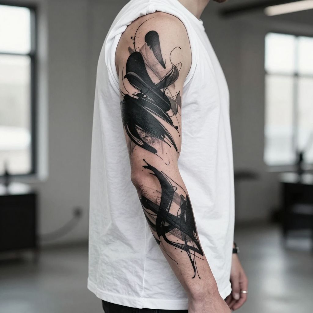 Abstract Black Ink Art cover up tattoo ideas male