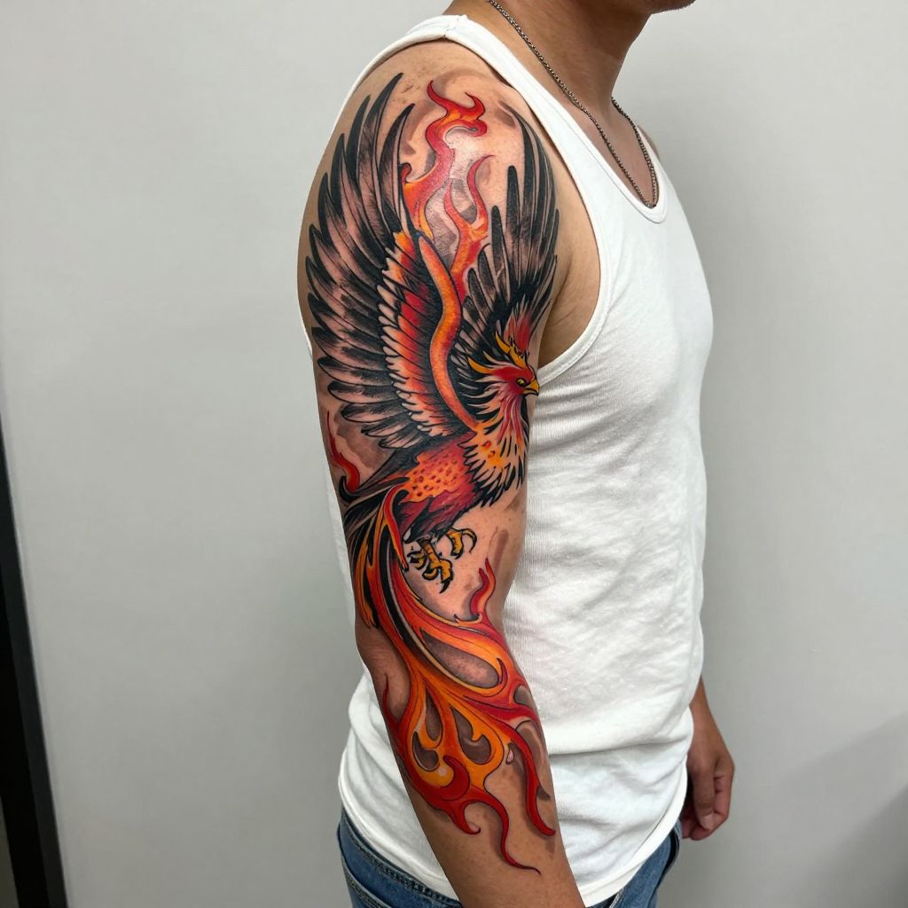 Phoenix Rising cover up tattoo ideas male