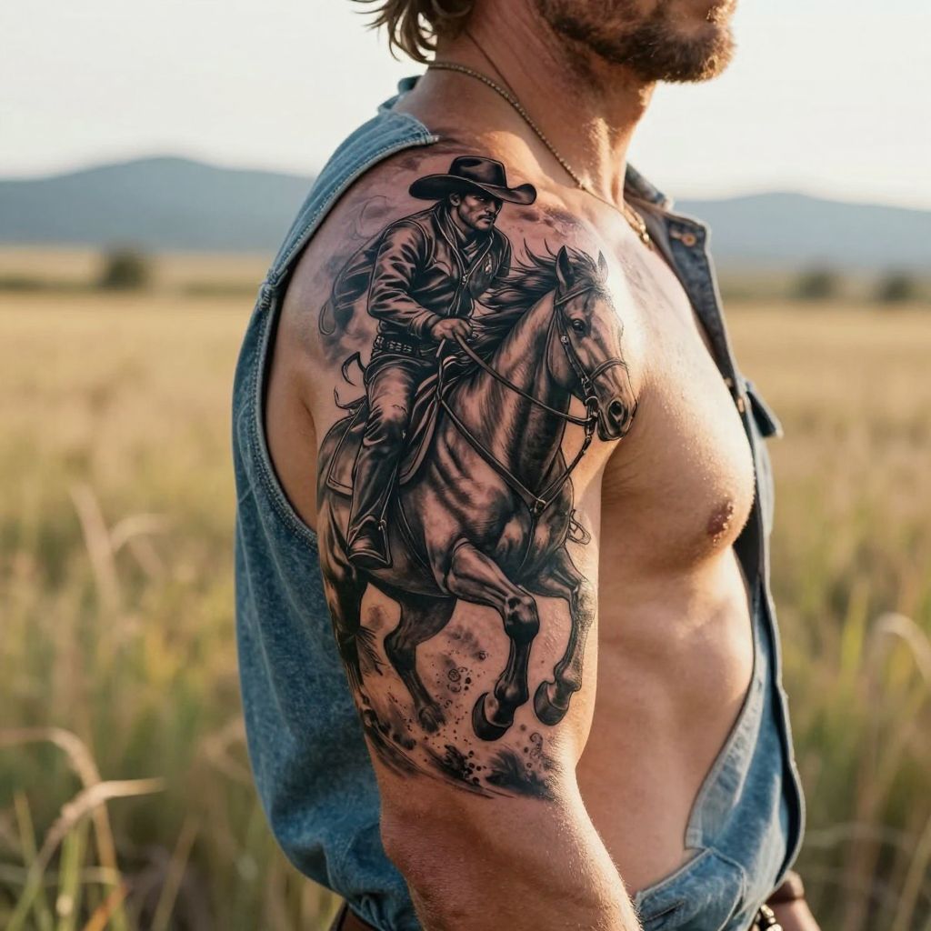 Cowboy on Horseback Charging tattoo idea