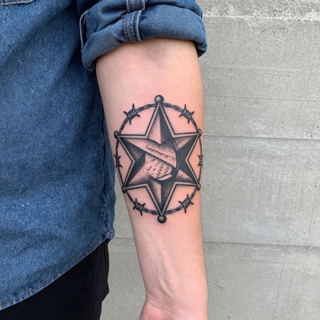 Cowboy Badge with Barbed Wire tattoo idea
