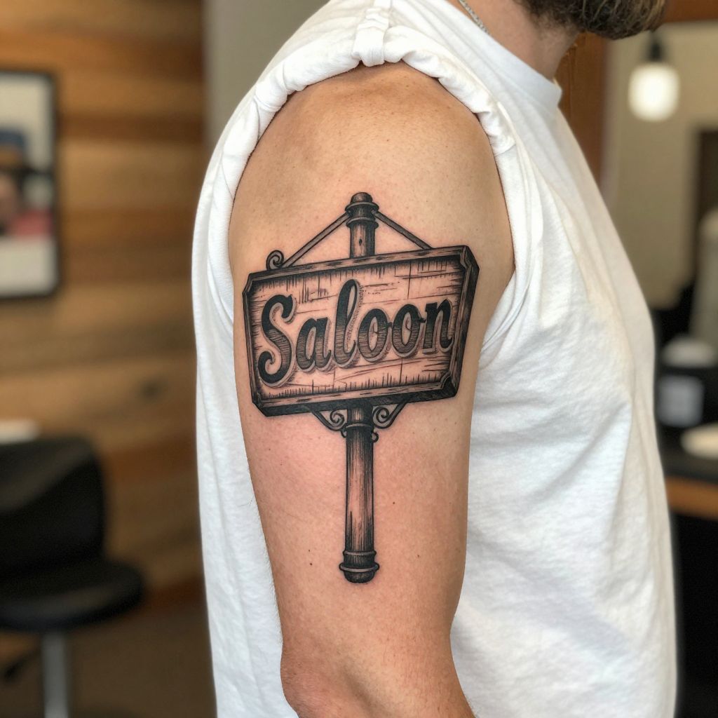 Vintage Western Saloon Sign tattoo idea