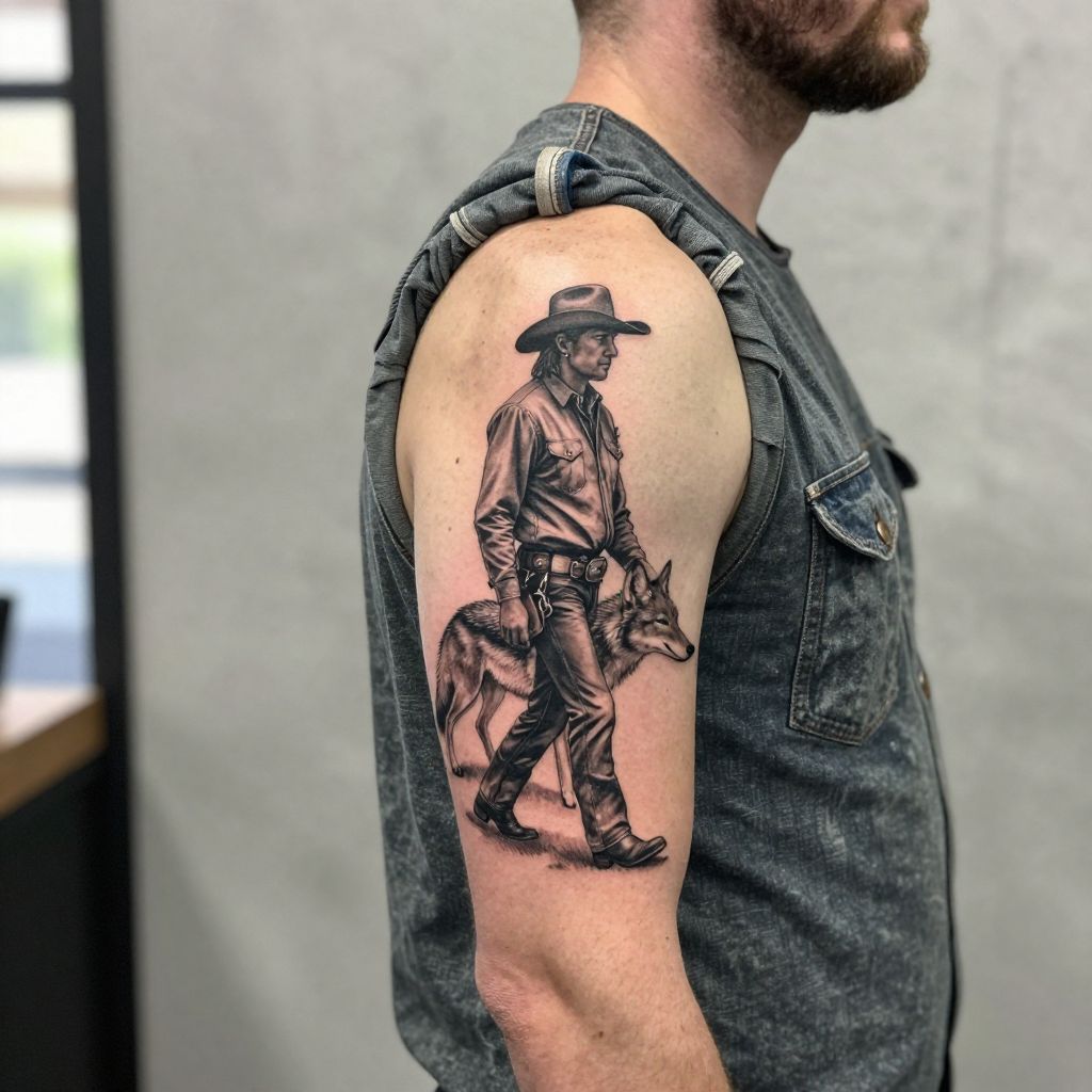 Cowboy and Coyote Duo tattoo idea
