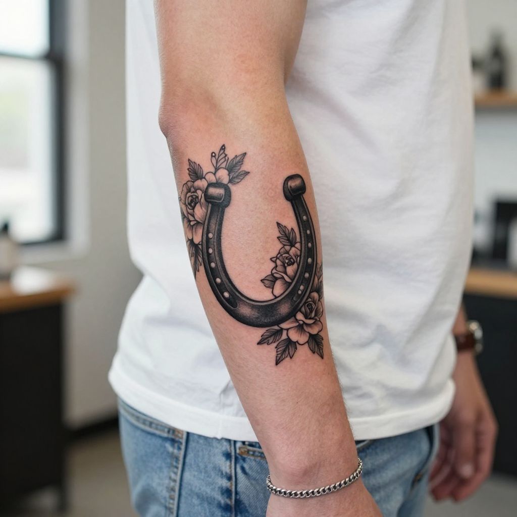 Horseshoe with Floral Accents tattoo idea