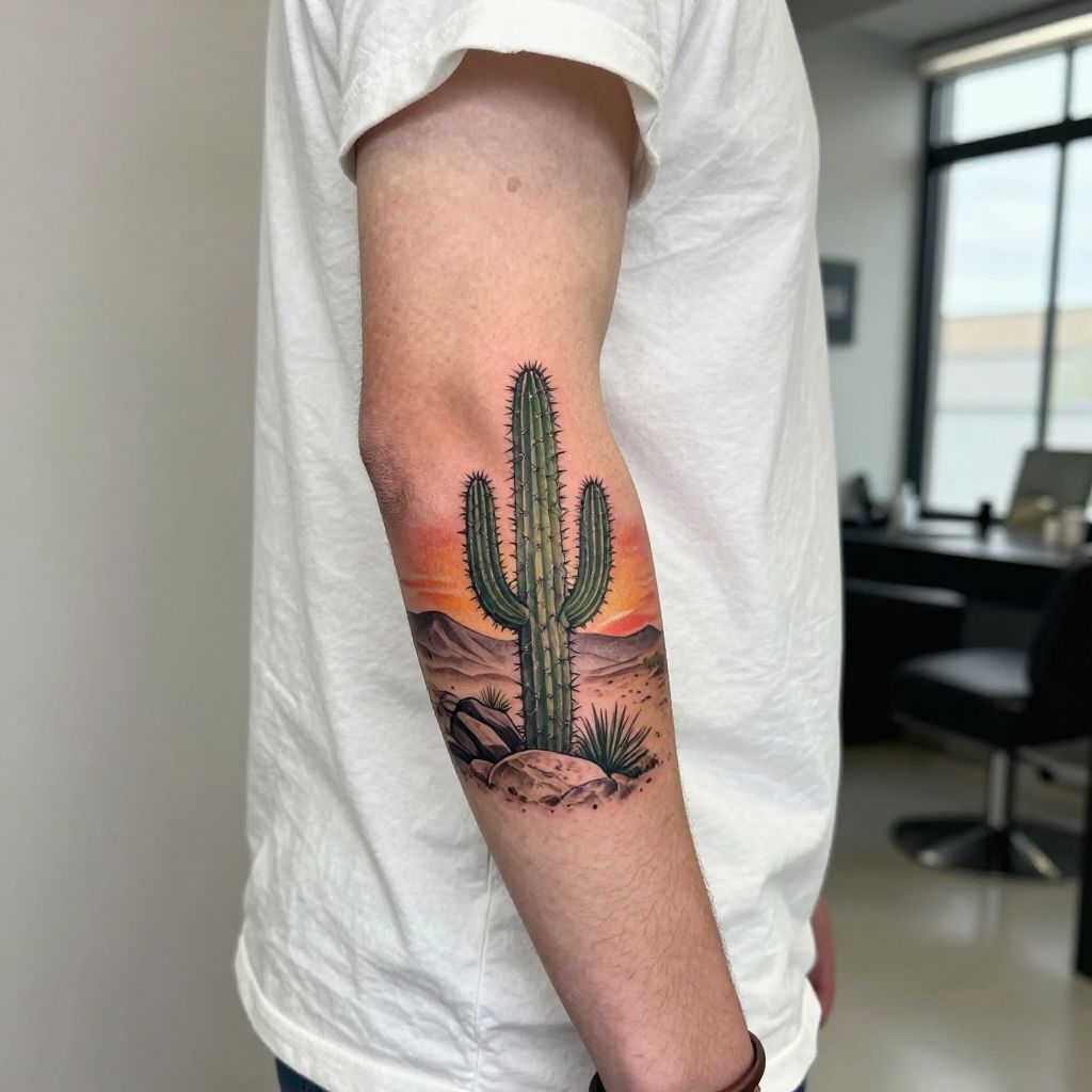 Cactus and Desert Scene tattoo idea