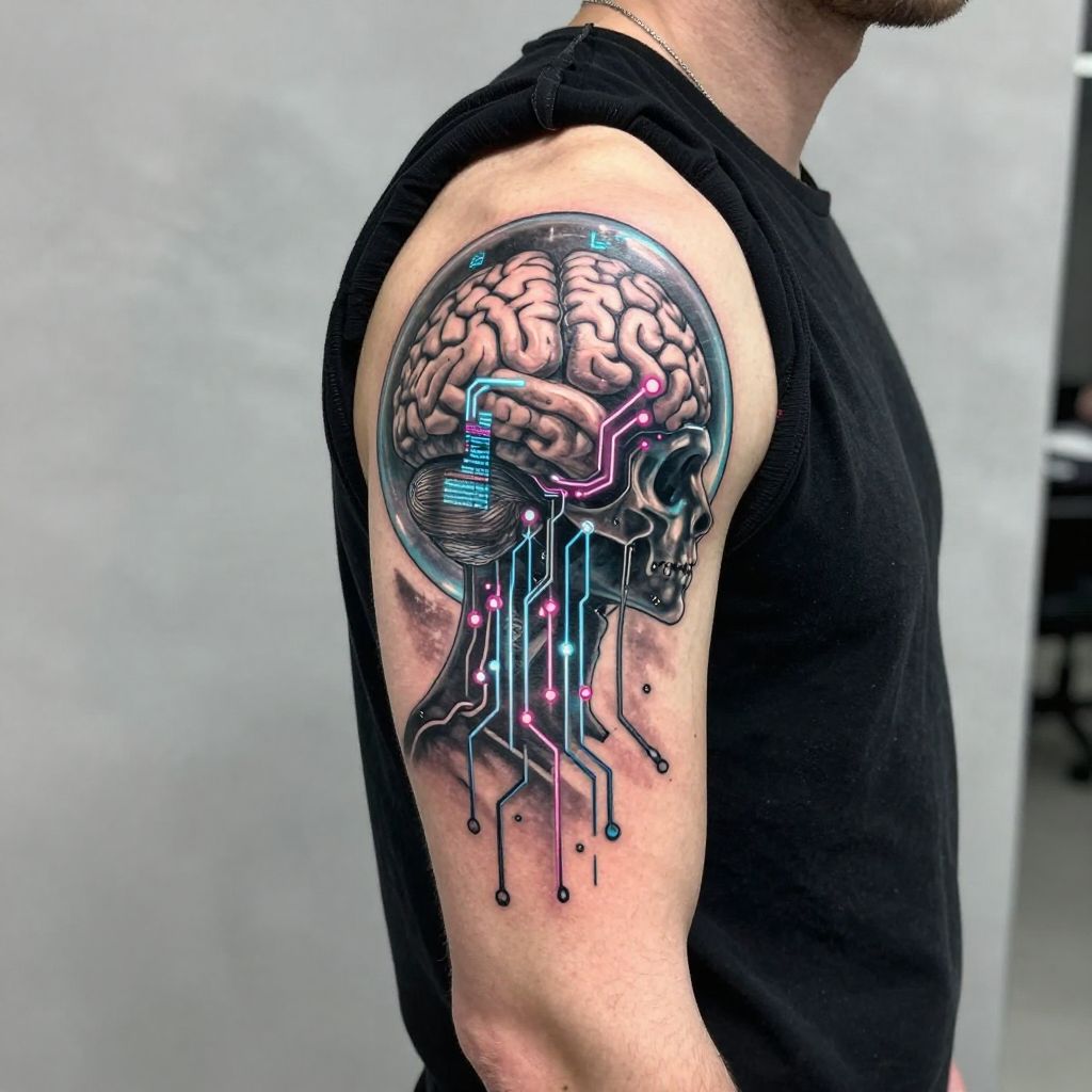 Hacked Circuit Brain cyberpunk tattoo idea