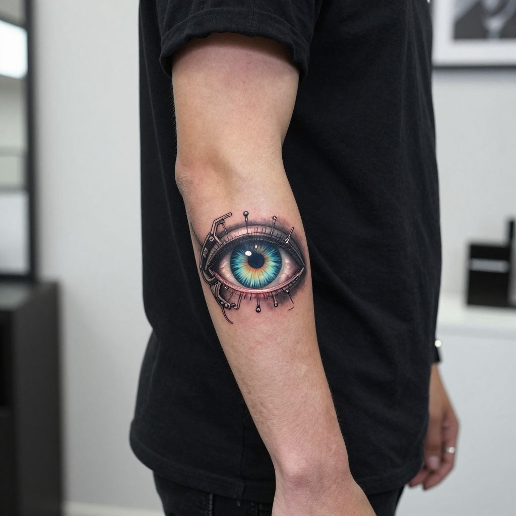 Futuristic Cyber Eye cyberpunk tattoo idea