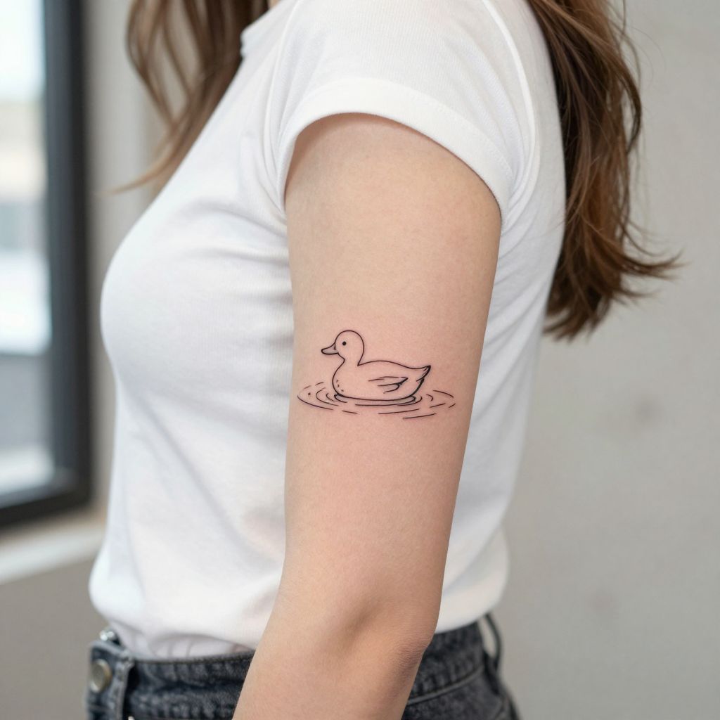 Small Cute Duck in a Minimalistic Water Scene