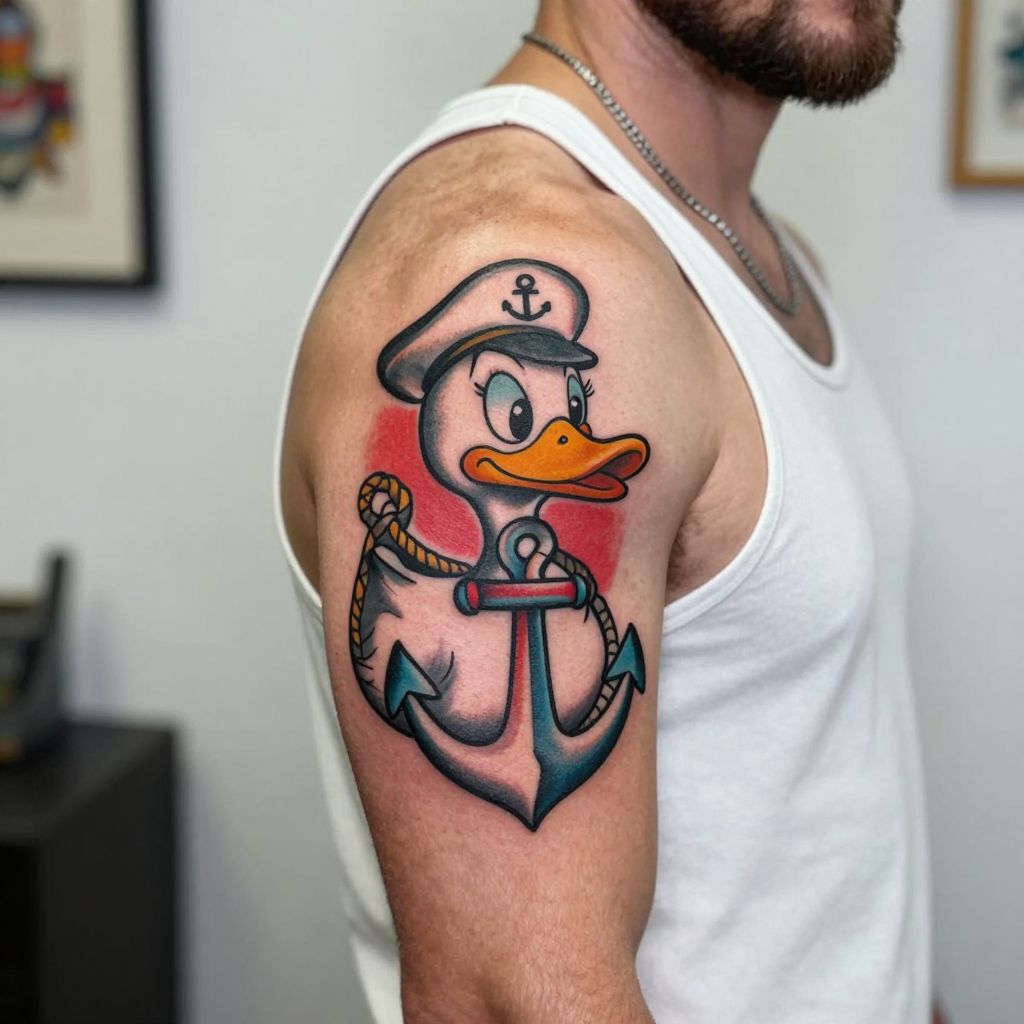 Retro Pin-Up Style Duck with Nautical Elements