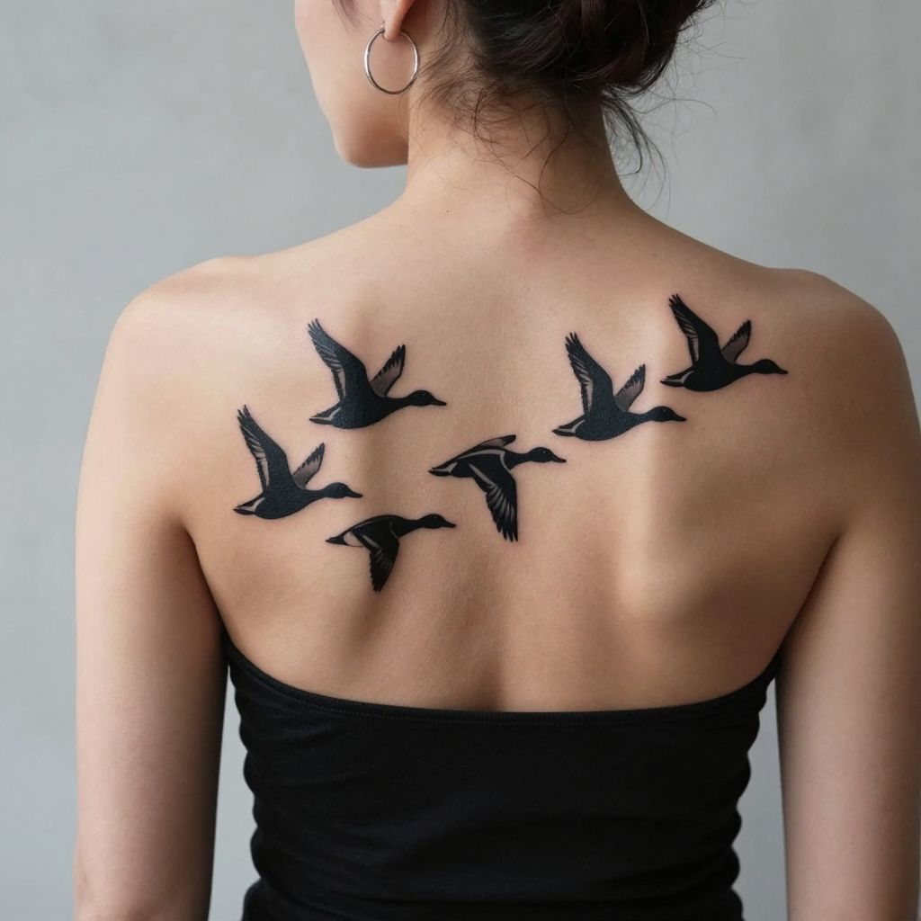 Silhouette of Ducks Flying in Formation