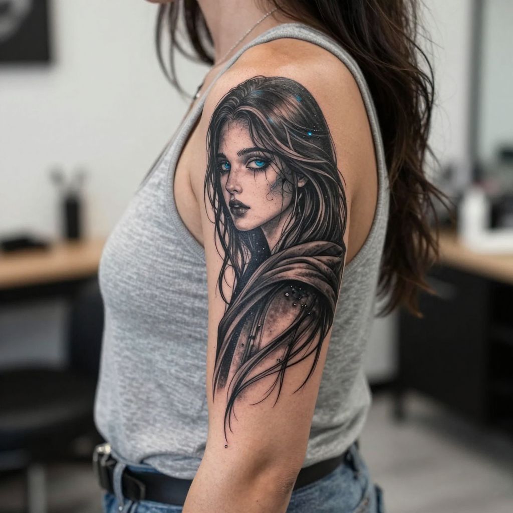 Ranni doll portrait Elden Ring tattoo