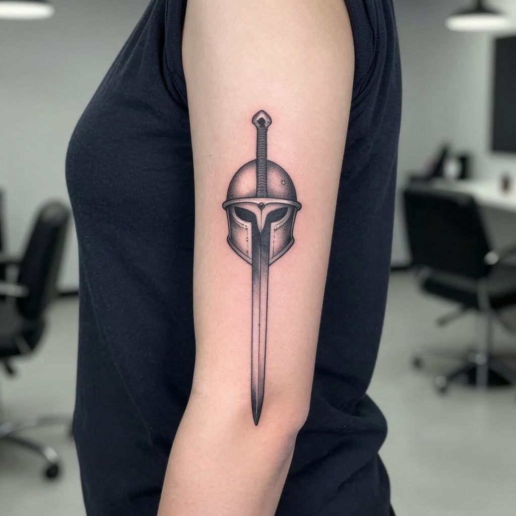 Helm and sword minimal set tattoo