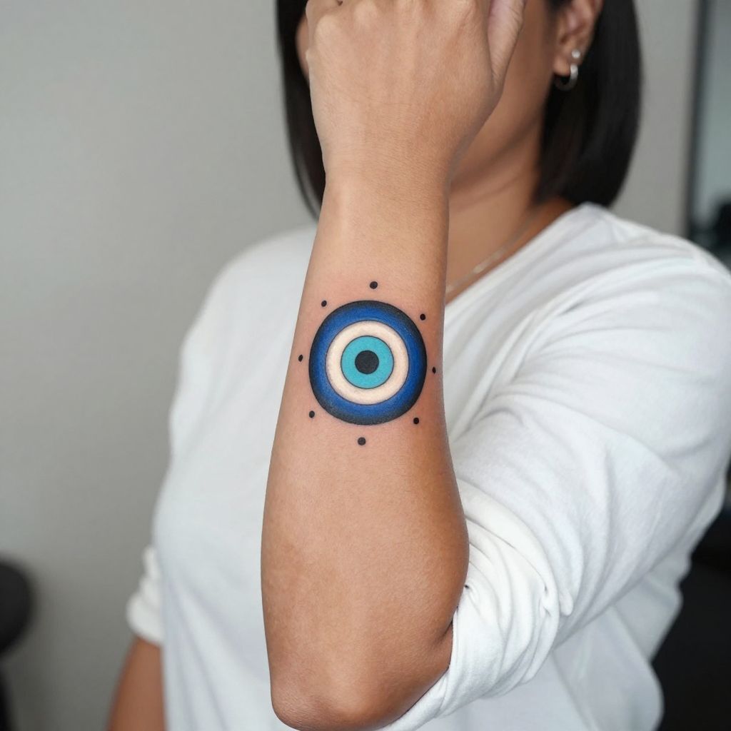 Classic Blue and White Evil Eye Circle tattoo idea