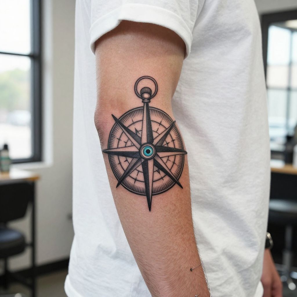 Evil Eye Nautical Compass tattoo idea