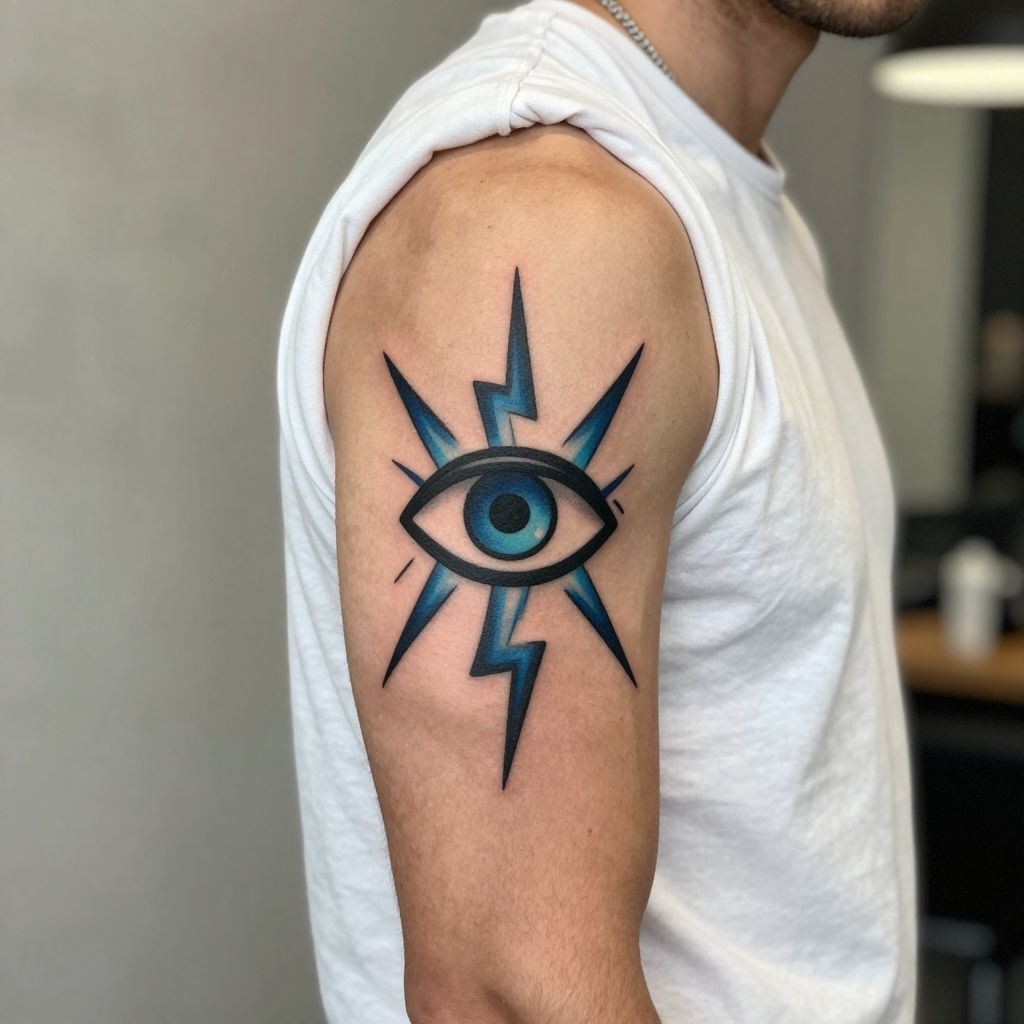 Evil Eye with Lightning Bolts tattoo idea