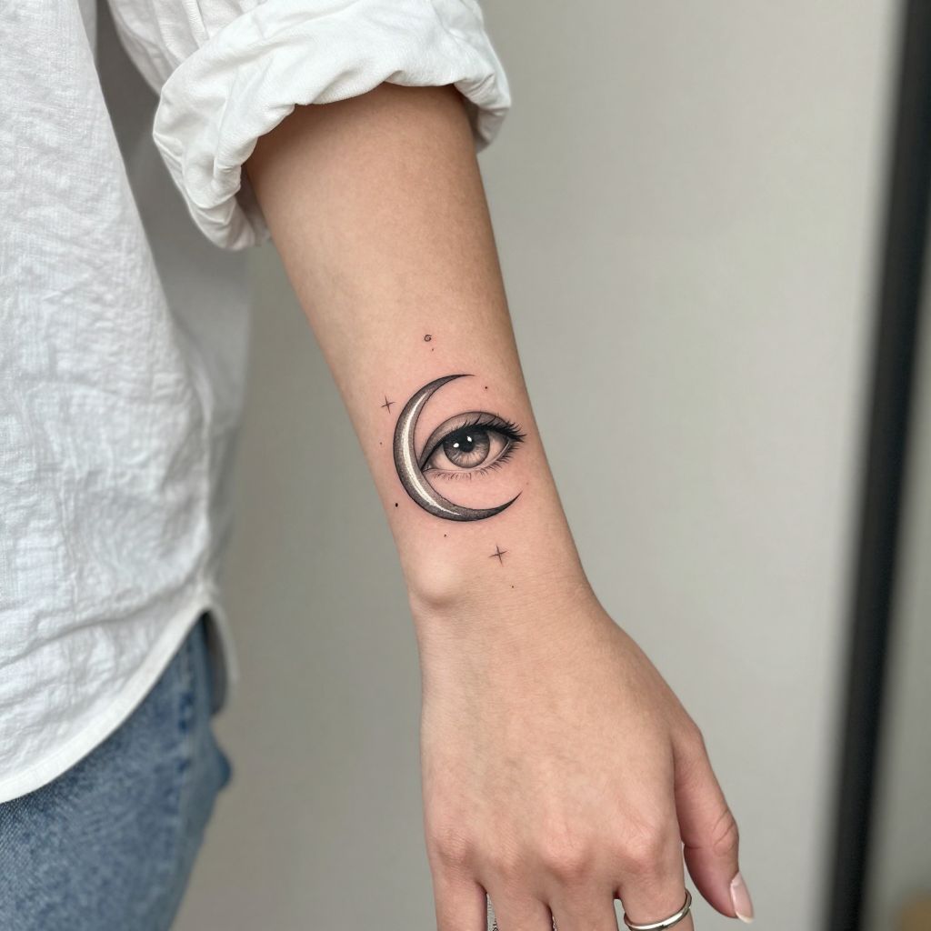 Evil Eye with Crescent Moon Accent tattoo idea