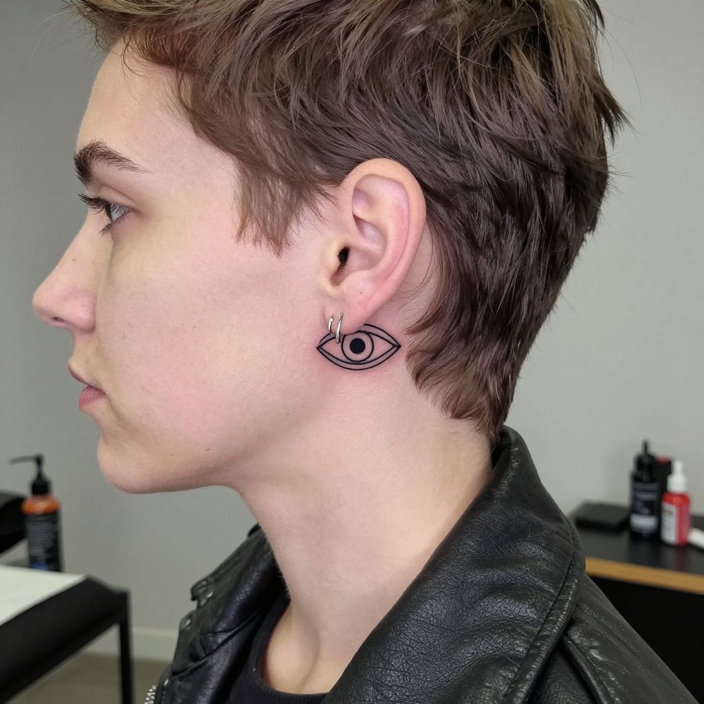 Minimalist Black Line Evil Eye tattoo idea