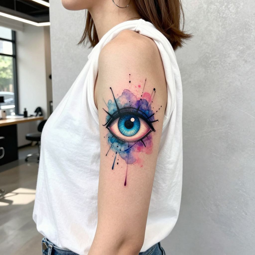 Watercolor Evil Eye Splash tattoo idea