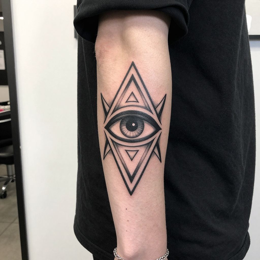Evil Eye with Geometric Shapes tattoo idea