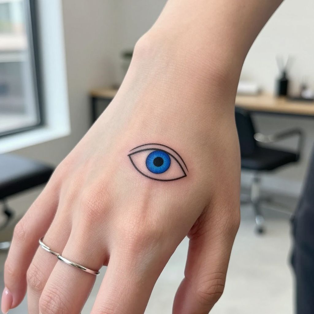 Tiny Evil Eye Finger Tattoo idea