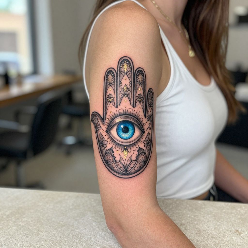 Evil Eye with Hamsa Hand tattoo idea