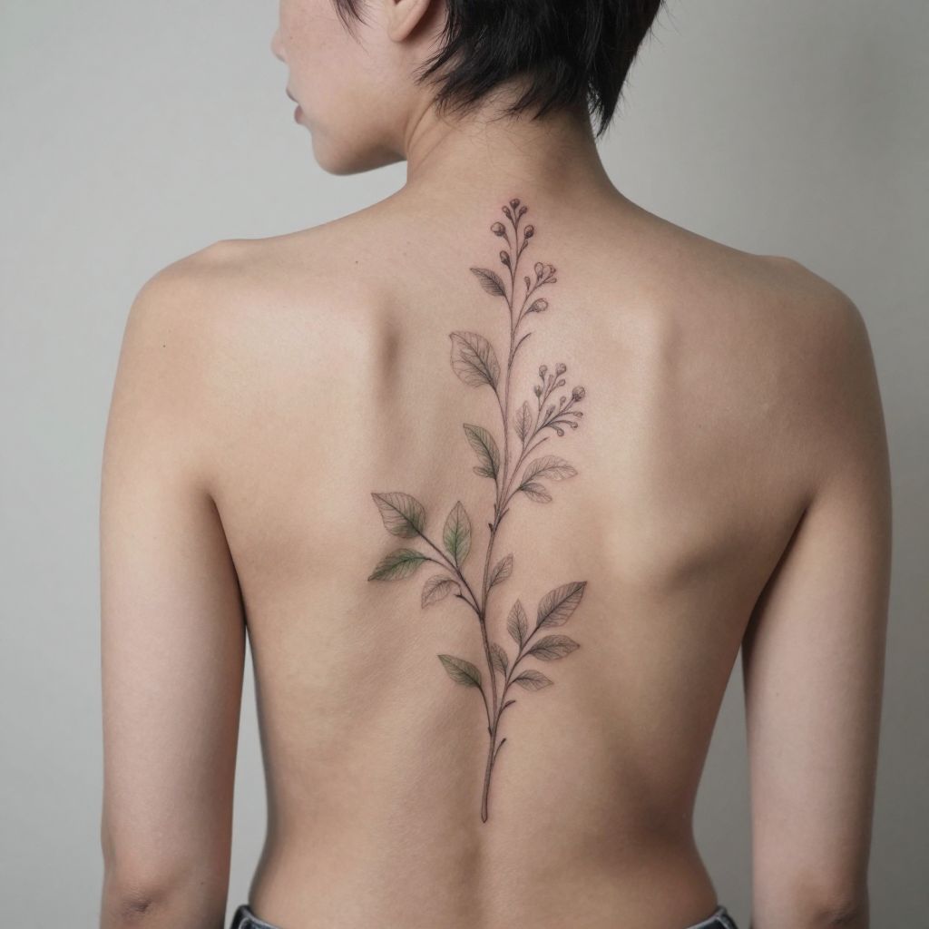 Delicate Spine Vine tattoo placement idea