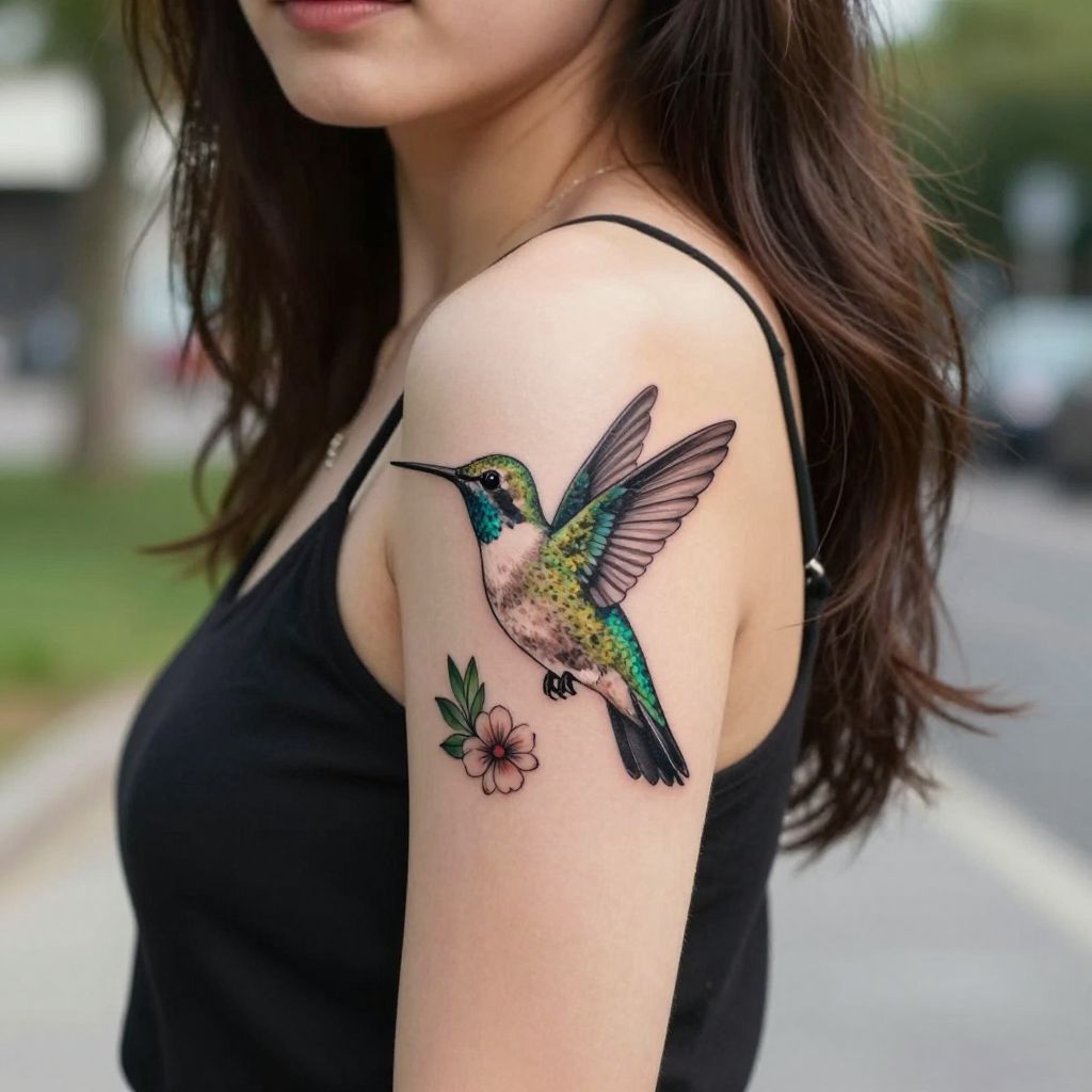 Upper Arm Hummingbird tattoo placement idea