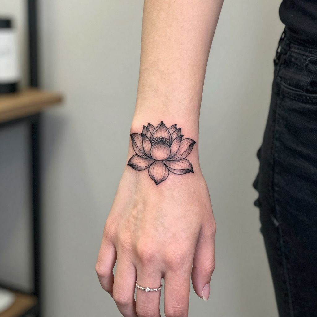 Side Hand Lotus tattoo placement idea