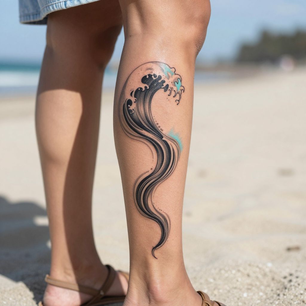 Outer Calf Wave tattoo placement idea