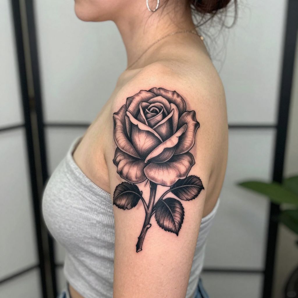 Shoulder Blade Rose tattoo placement idea