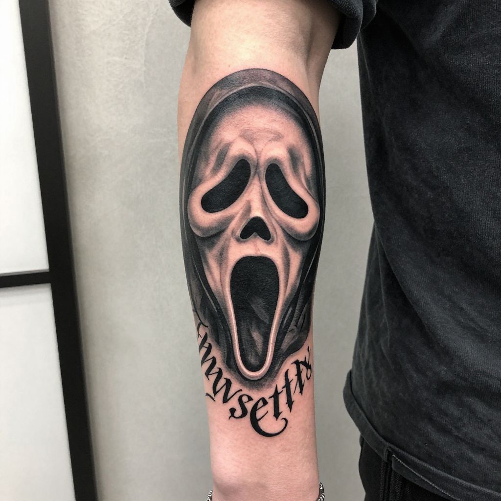 Ghostface with Typography tattoo idea