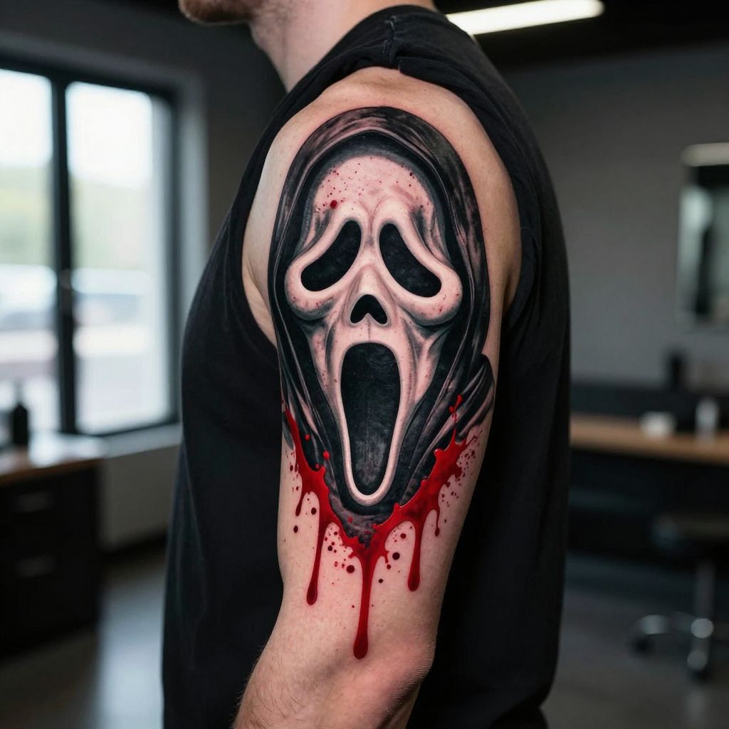 Ghostface with Blood Splatter tattoo idea