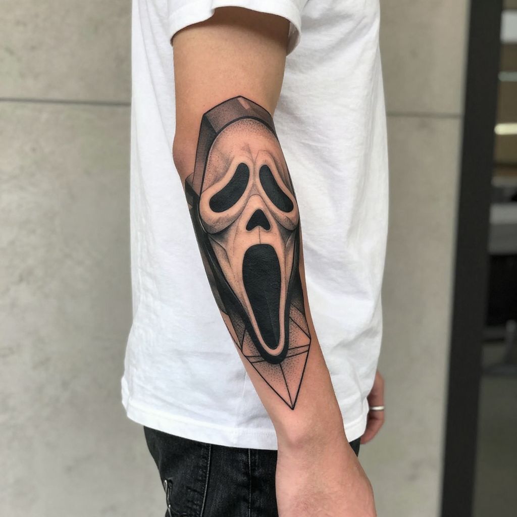 Geometric Ghostface tattoo idea