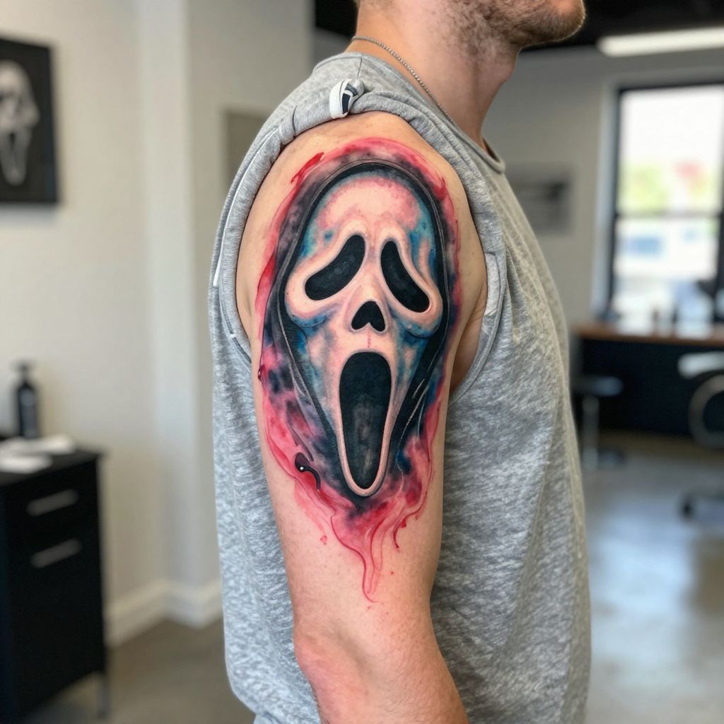Watercolor Ghostface tattoo idea