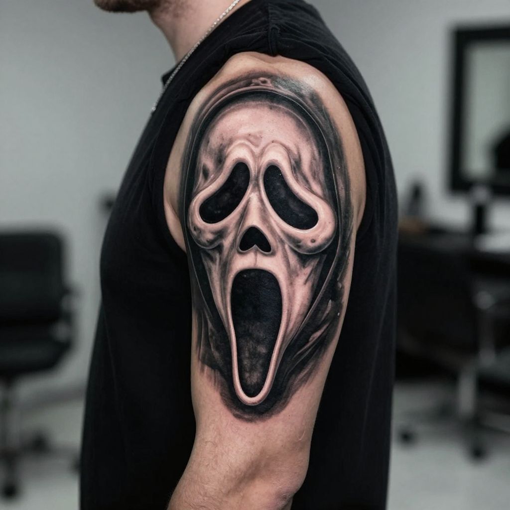 Ghostface Portrait with Realism tattoo idea