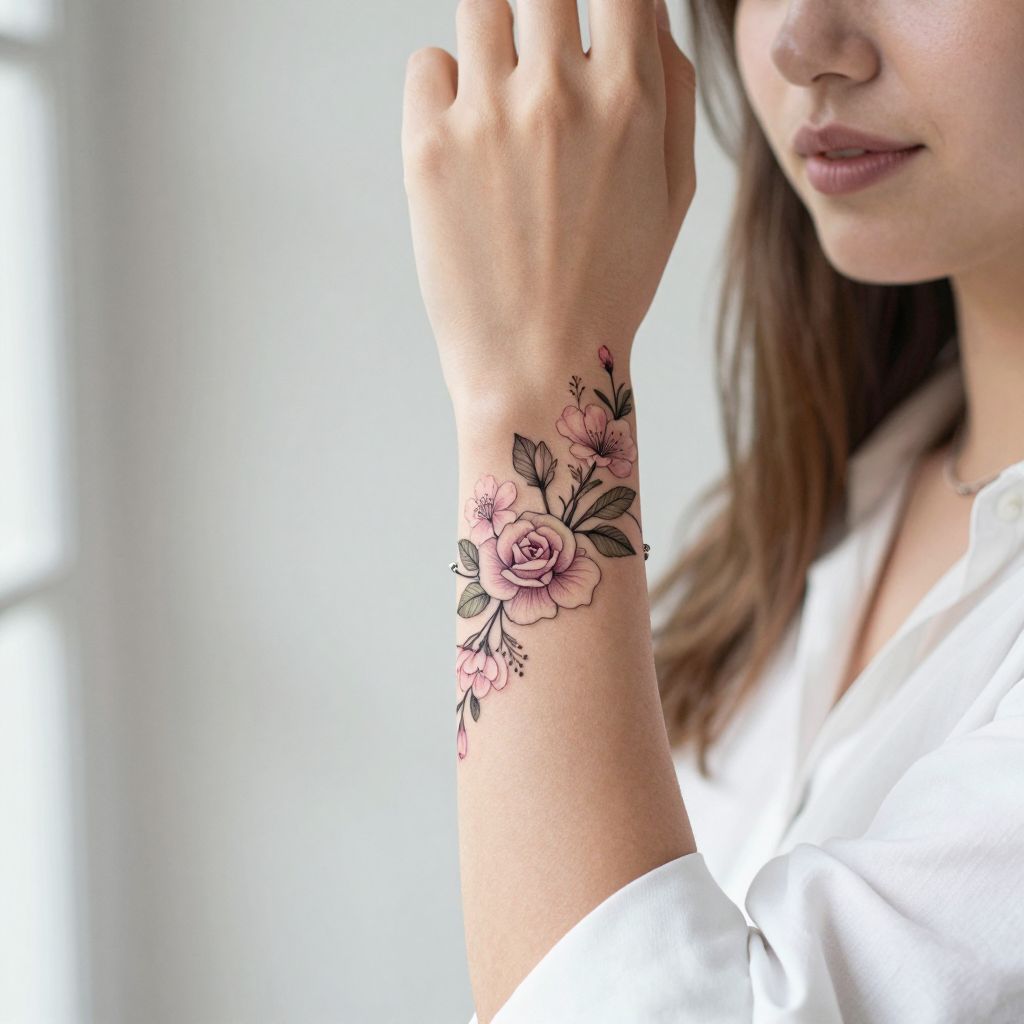 Delicate Floral Wrist Wrap tattoo idea