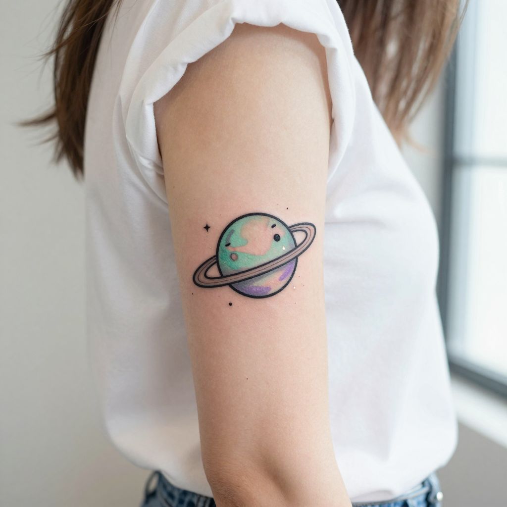 Cute Planet Saturn on Side Wrist tattoo idea