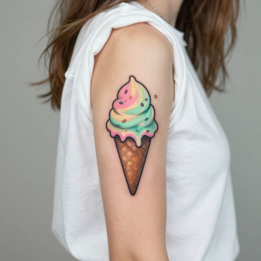 Playful Ice Cream Cone on Inner Arm tattoo idea