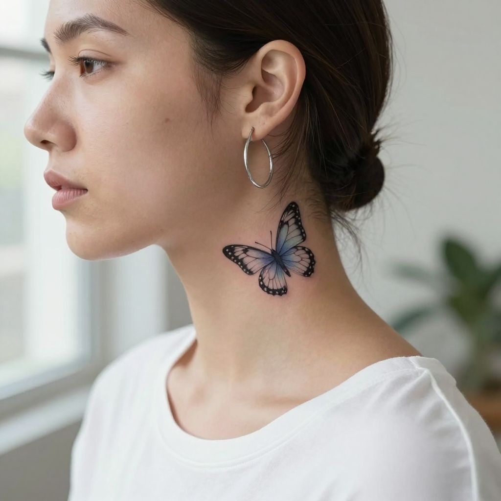 Tiny Butterfly Behind the Ear tattoo idea