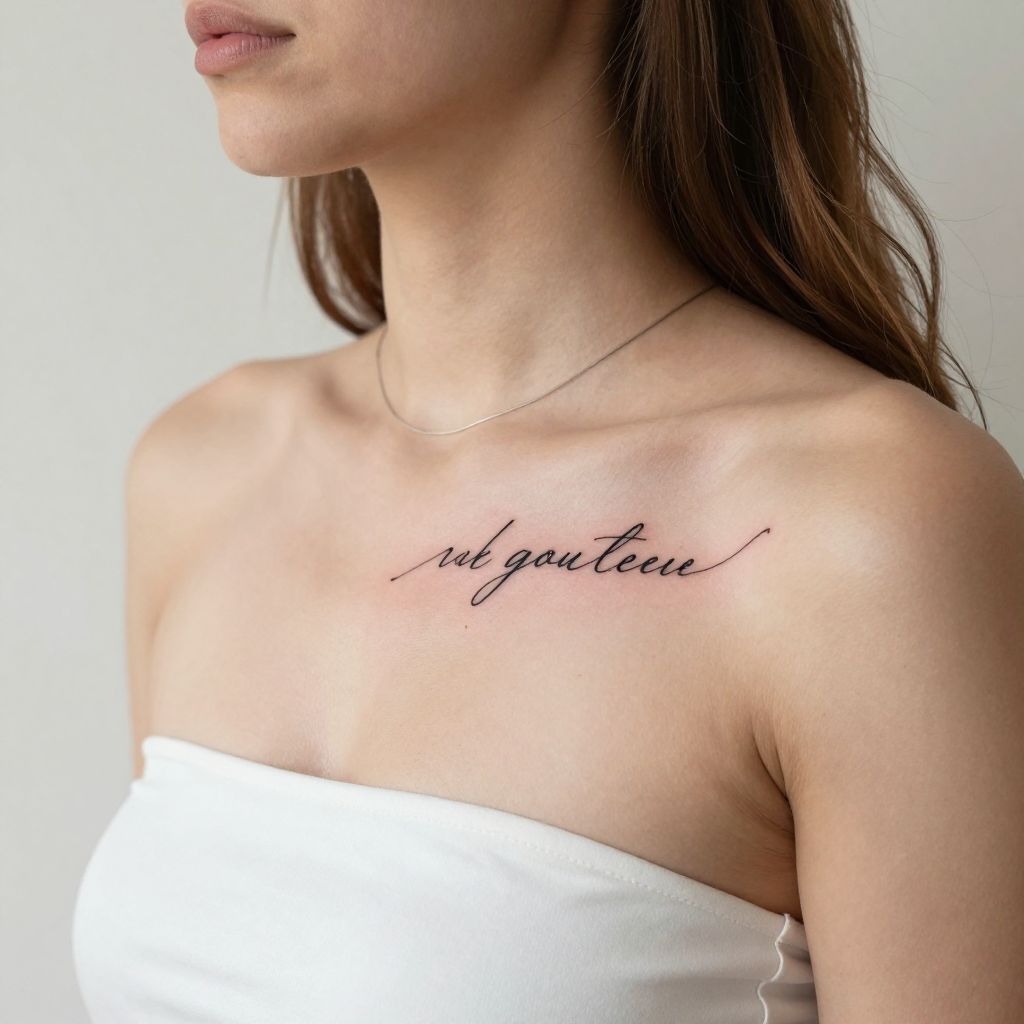 Script Quote Collarbone Tattoo idea