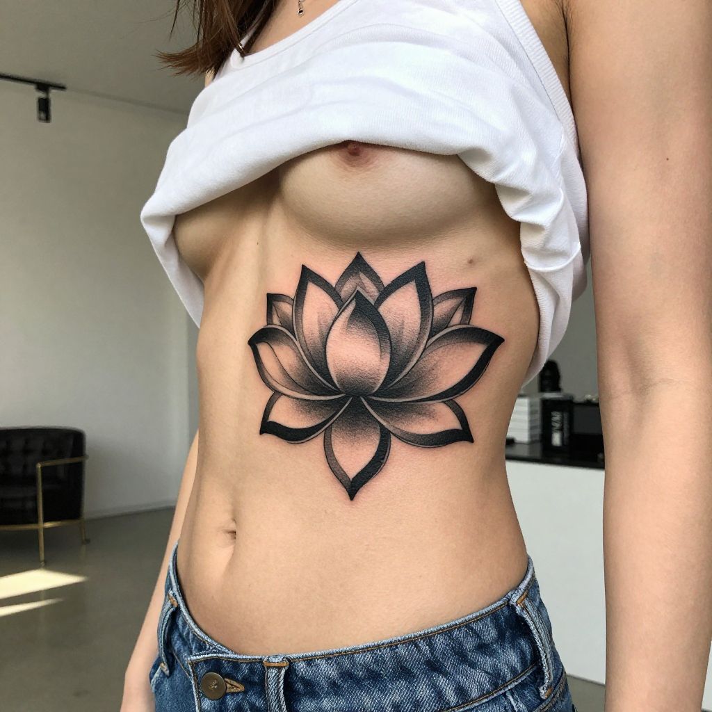 Geometric Lotus Flower on Rib Cage tattoo idea