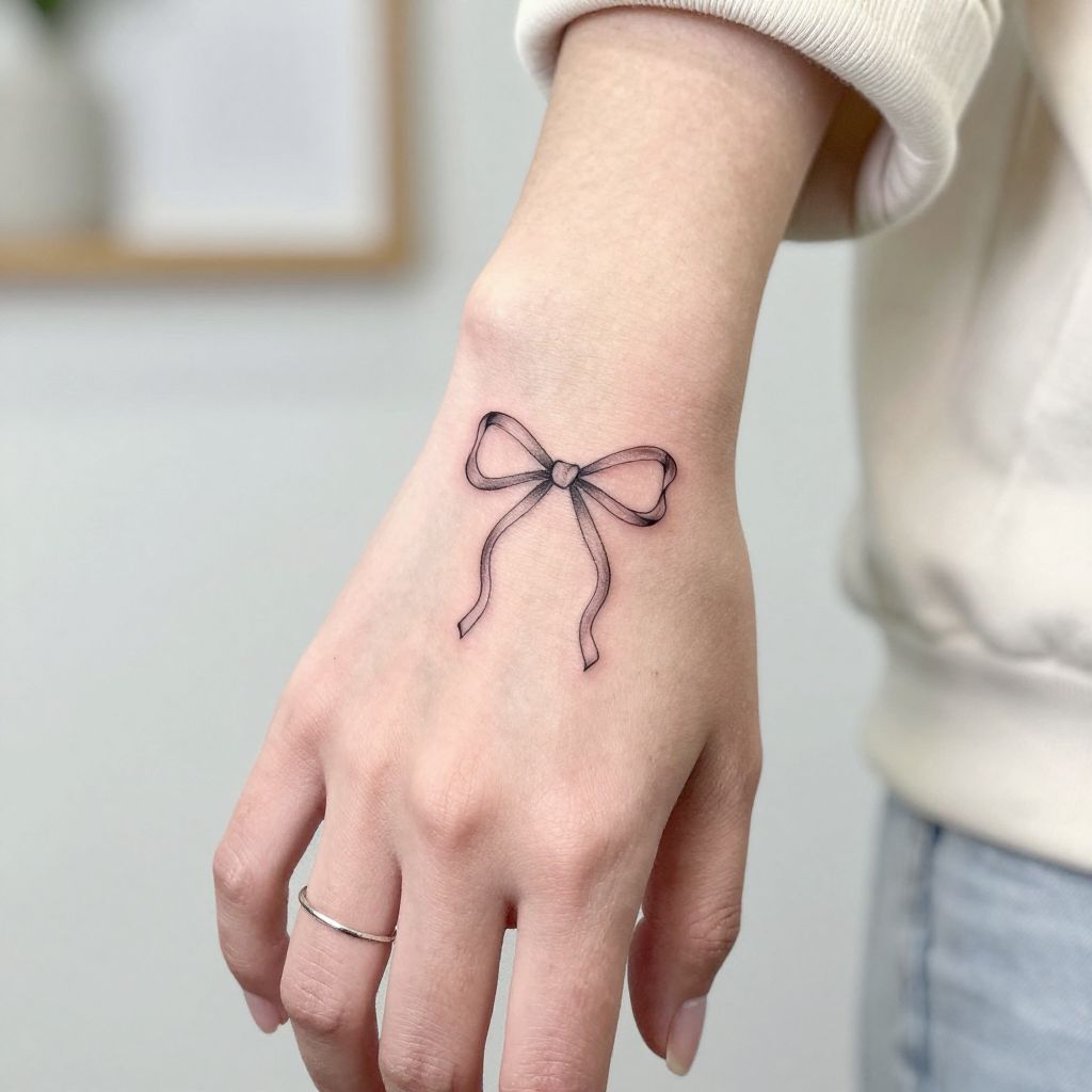 Tiny Bow on Inner Finger tattoo idea