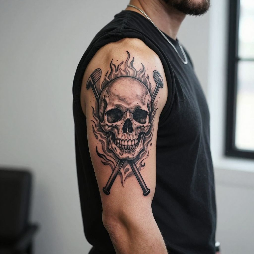Crossed Golf Clubs and Skull