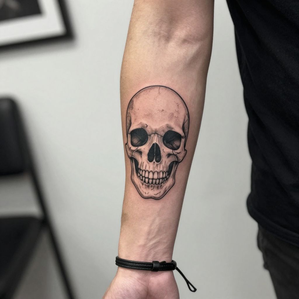 Fine Line Skull Tattoo