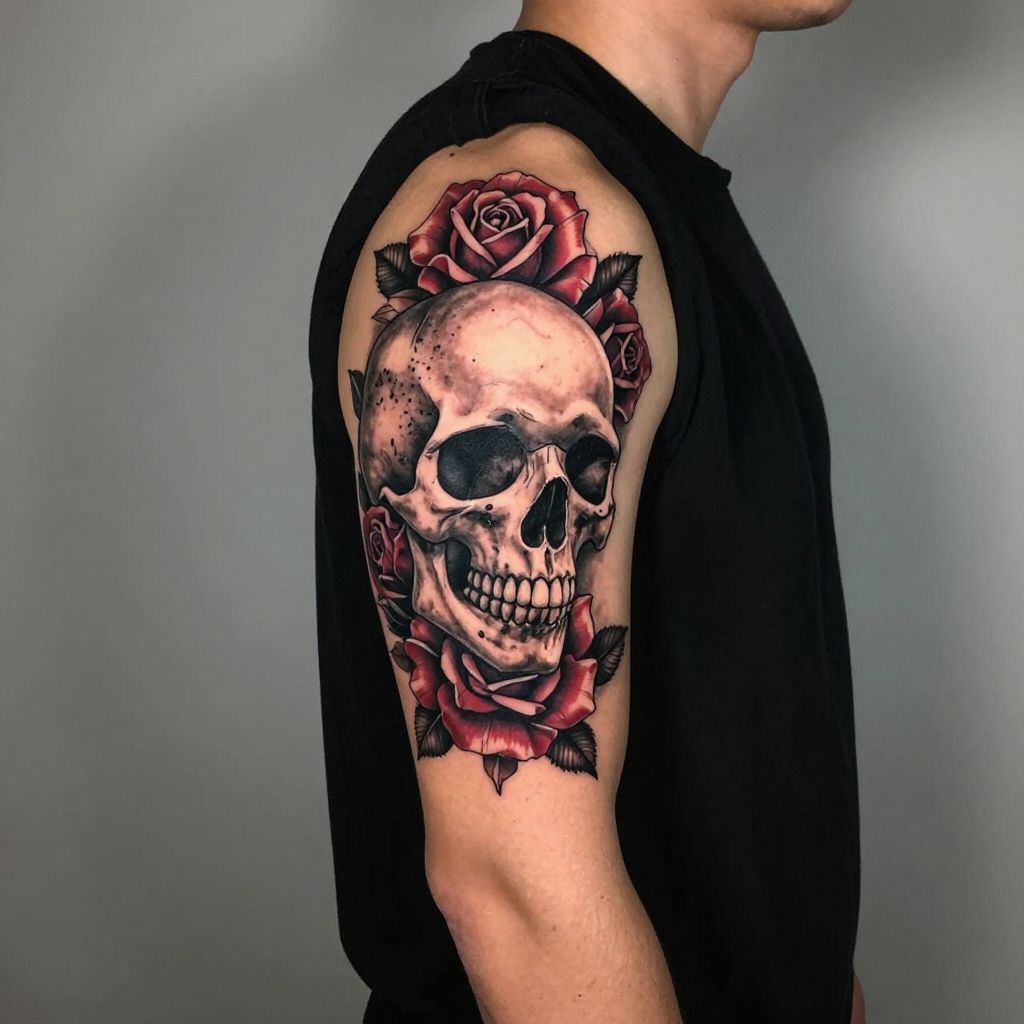 Skull With Roses Tattoo