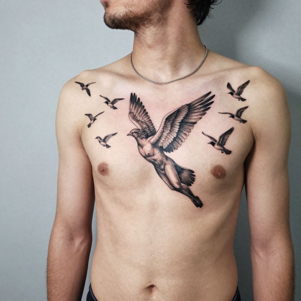 Icarus Flight with Birds in Background