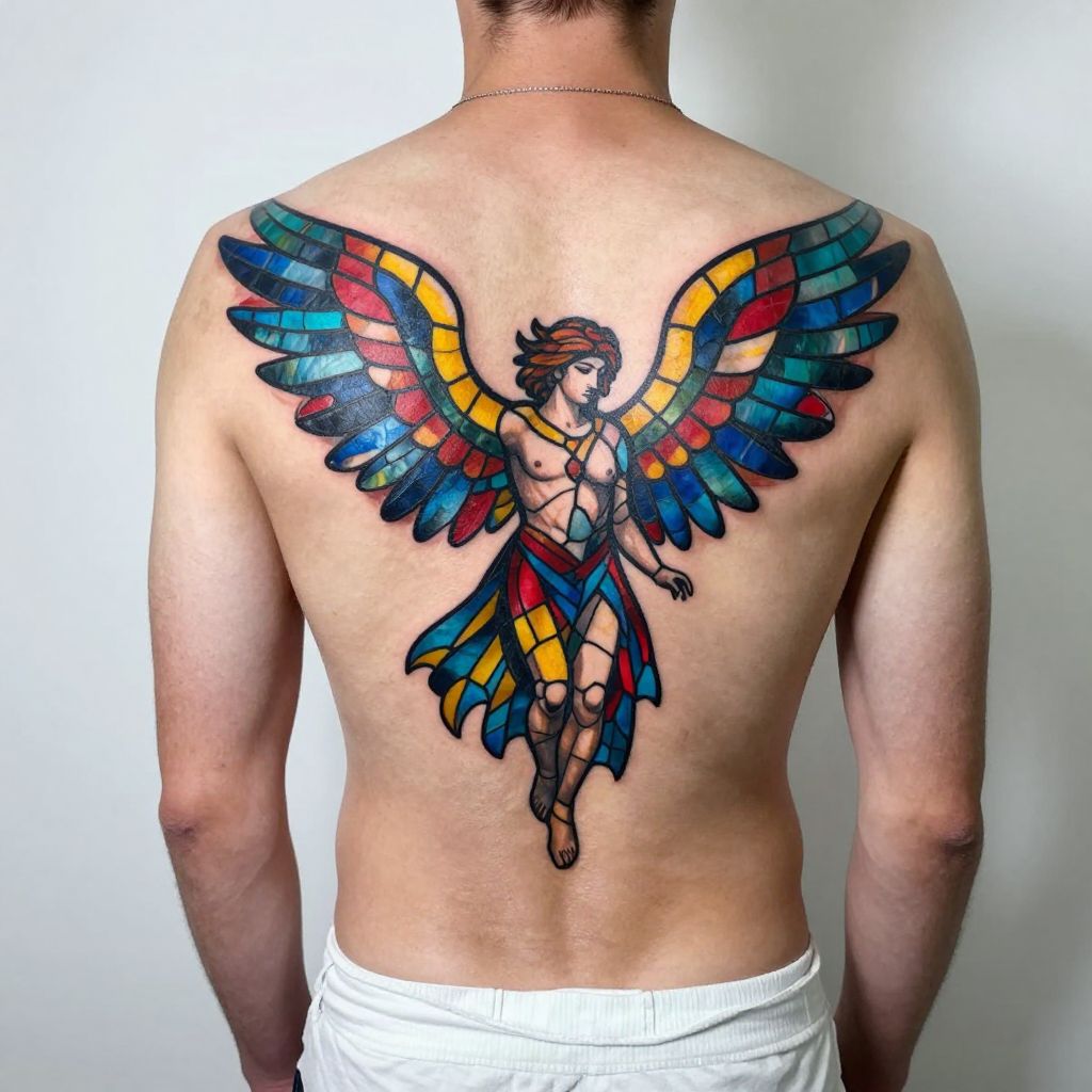 Icarus in Stained Glass Style