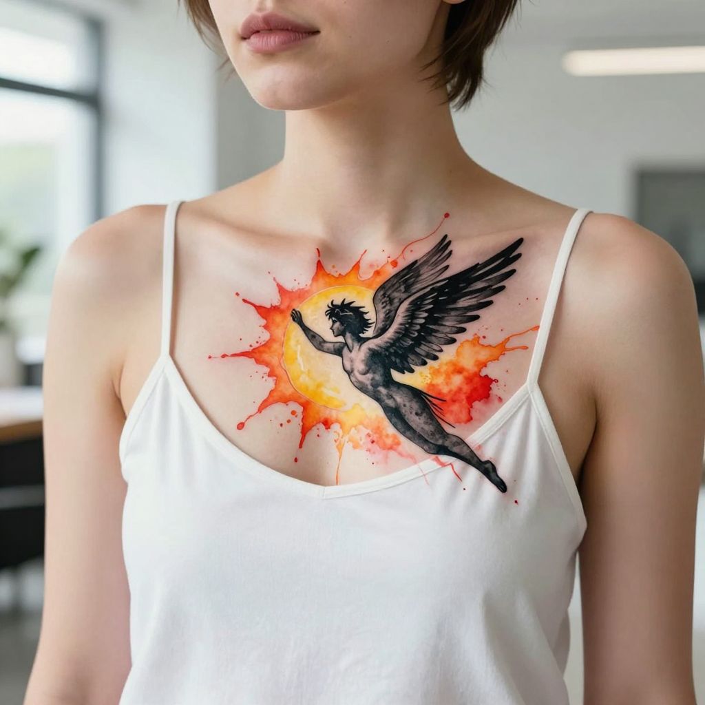 Watercolor Icarus Flying Towards the Sun
