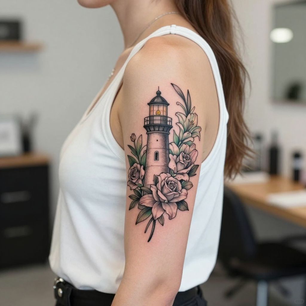 Lighthouse and Flower Bouquet