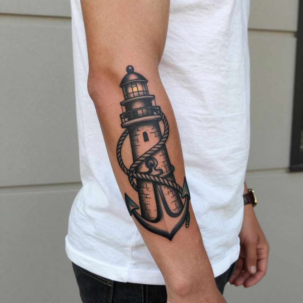 Lighthouse with Anchor and Rope